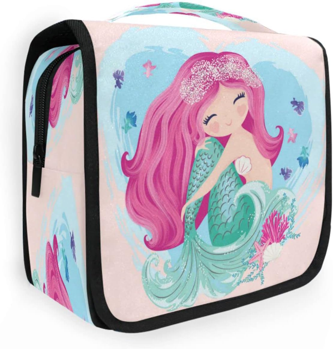 Cute Ocean Animal Mermaid Hanging Toiletry Bag for Women Men, Portable Makeup Bag Organizer Cosmetic Bag for Purse Pouch Waterproof Travel Essentials Large Wash Bag for Kids Girls, Multicolor, One