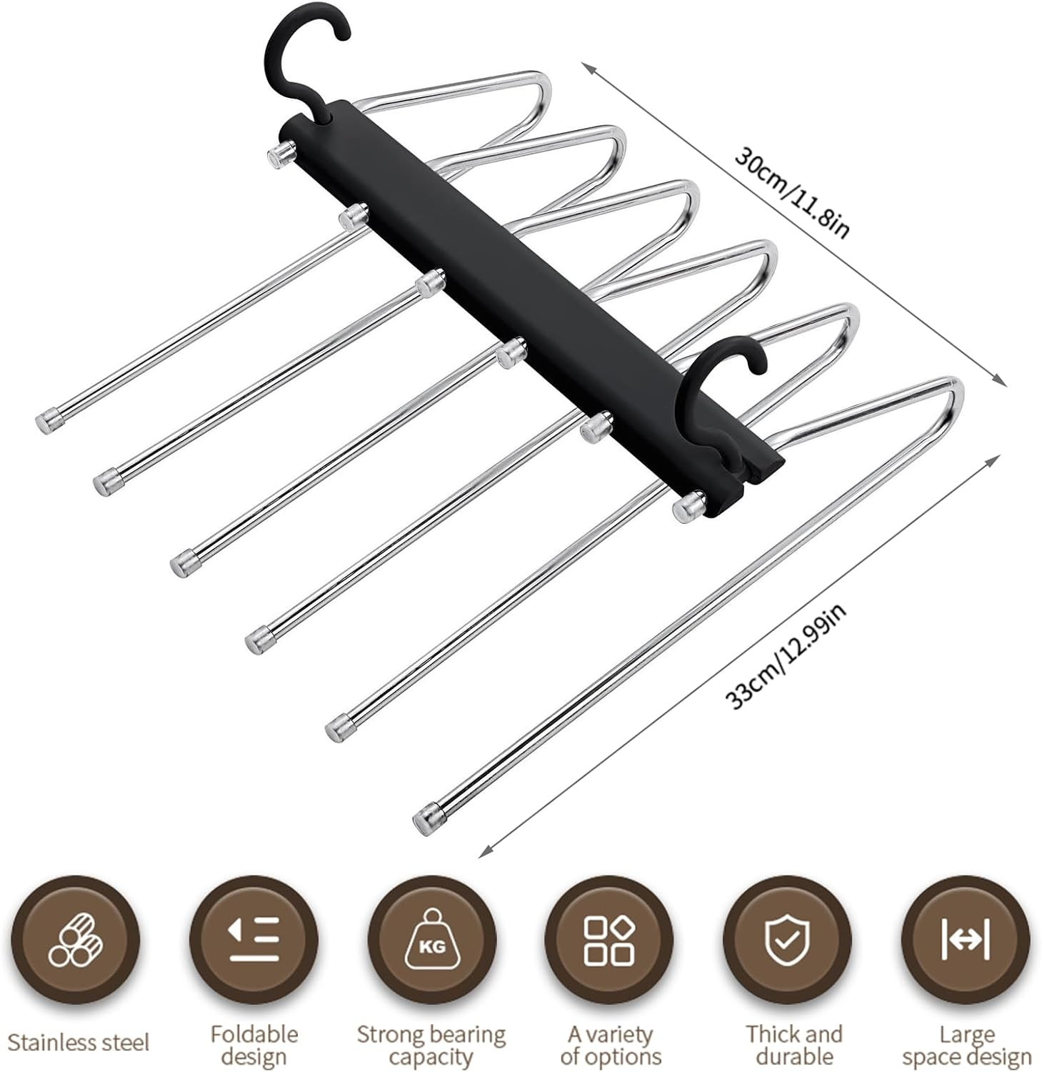 2 Pack Pants Hangers,S-Type Jeans Hanger Space Saving Folding and Telescoping Non-Slip Trousers Organizer 6 Layer Closet Organizers and Storage for Trousers Scarves Slack image number 4