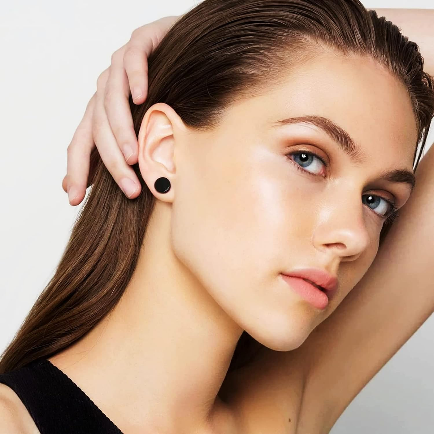 ZALIZR Black Stainless Steel Stud Earrings Set - 6 Pairs 5Mm-10Mm Ear Piercing Plugs, Unisex Flat Top round Studs for Men, Women, Girls. image number 4