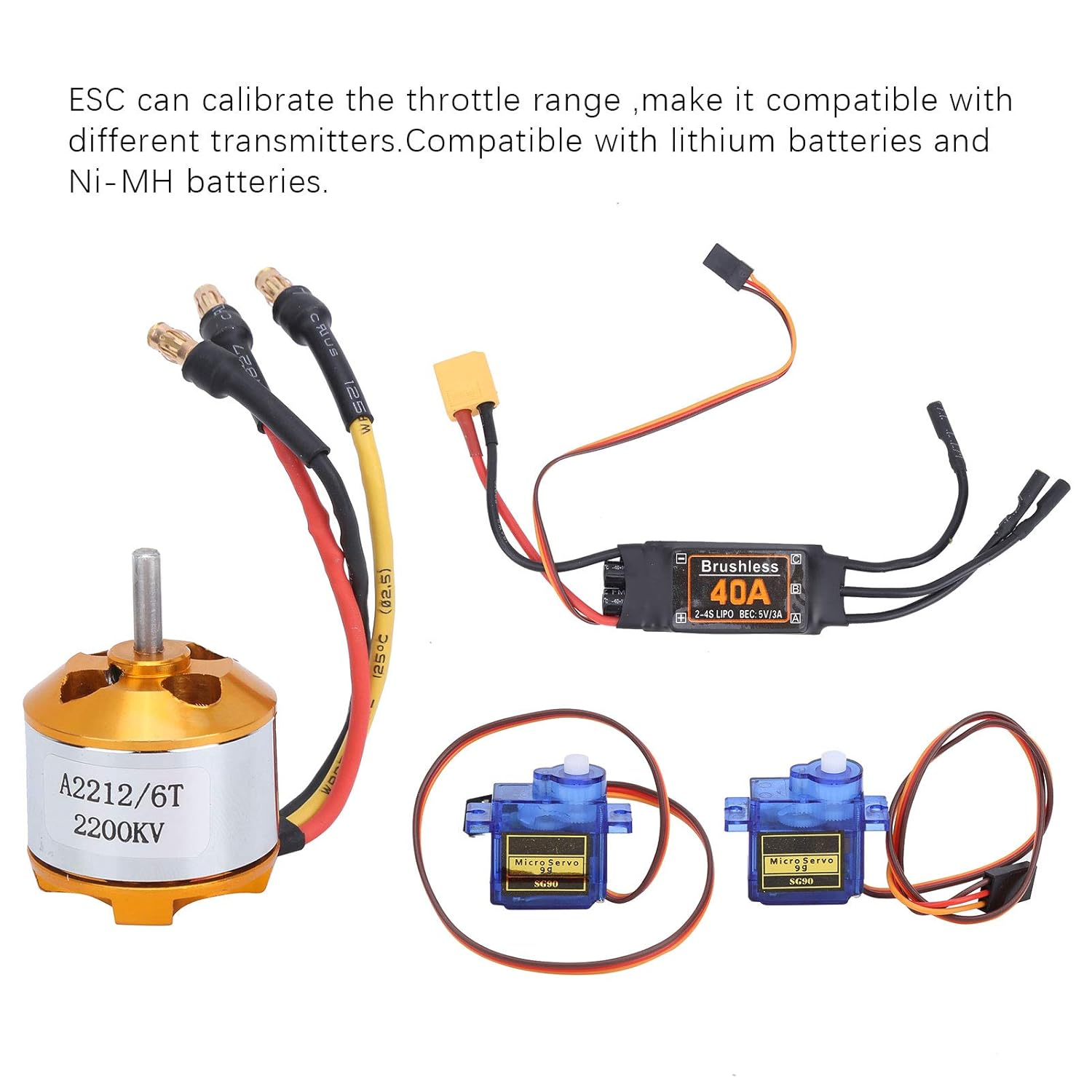 RC Plane Motor Kit for RC Plane Helicopter, Professional 6035 Propeller RC Remote Control Aircraft 40A XT60T ESC Combo Kit Complete Motors SG90 Servo 2212 KV2200 Brushless Motor image number 1