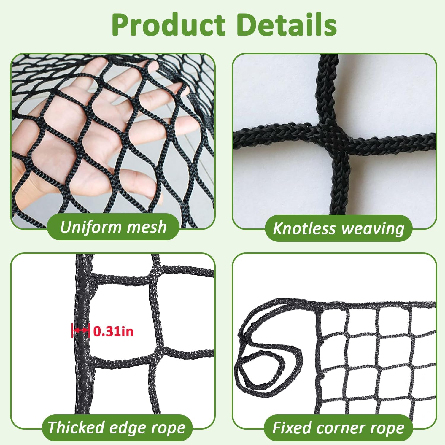 BERADNET Child Safety Net Protection Rope Net Safety Netting for Stairs Railing Balcony Cat Net Knotless Polyester Playground Safety Net Fence Net Black(1.5X2M) image number 3