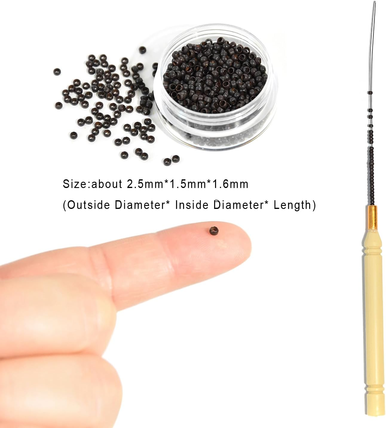 500 Pcs 2.5Mm Copper Nano Rings Micro Beads Micro Tubes Ring Beads for Nano Tip Hair Extensions (Dark Brown) image number 2