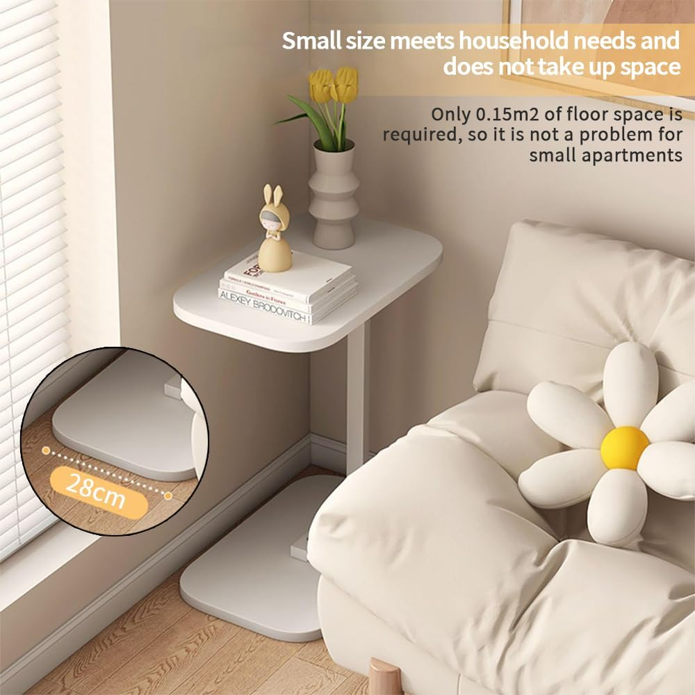 TOMVAES End Table Sofa Side Table Standing Desk Coffee Table with Rigid Steel Pipe C Shaped round Desktop Night Stand for Livingroom, Bedroom (Wood) (White) image number 4