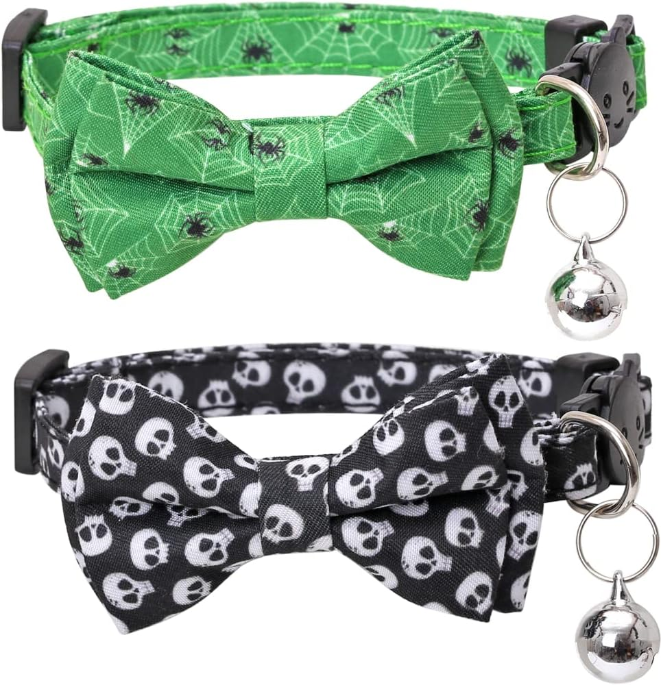 Halloween Cat Collar Breakaway with Cute Bow Tie and Bell for Kitty Adjustable Safety