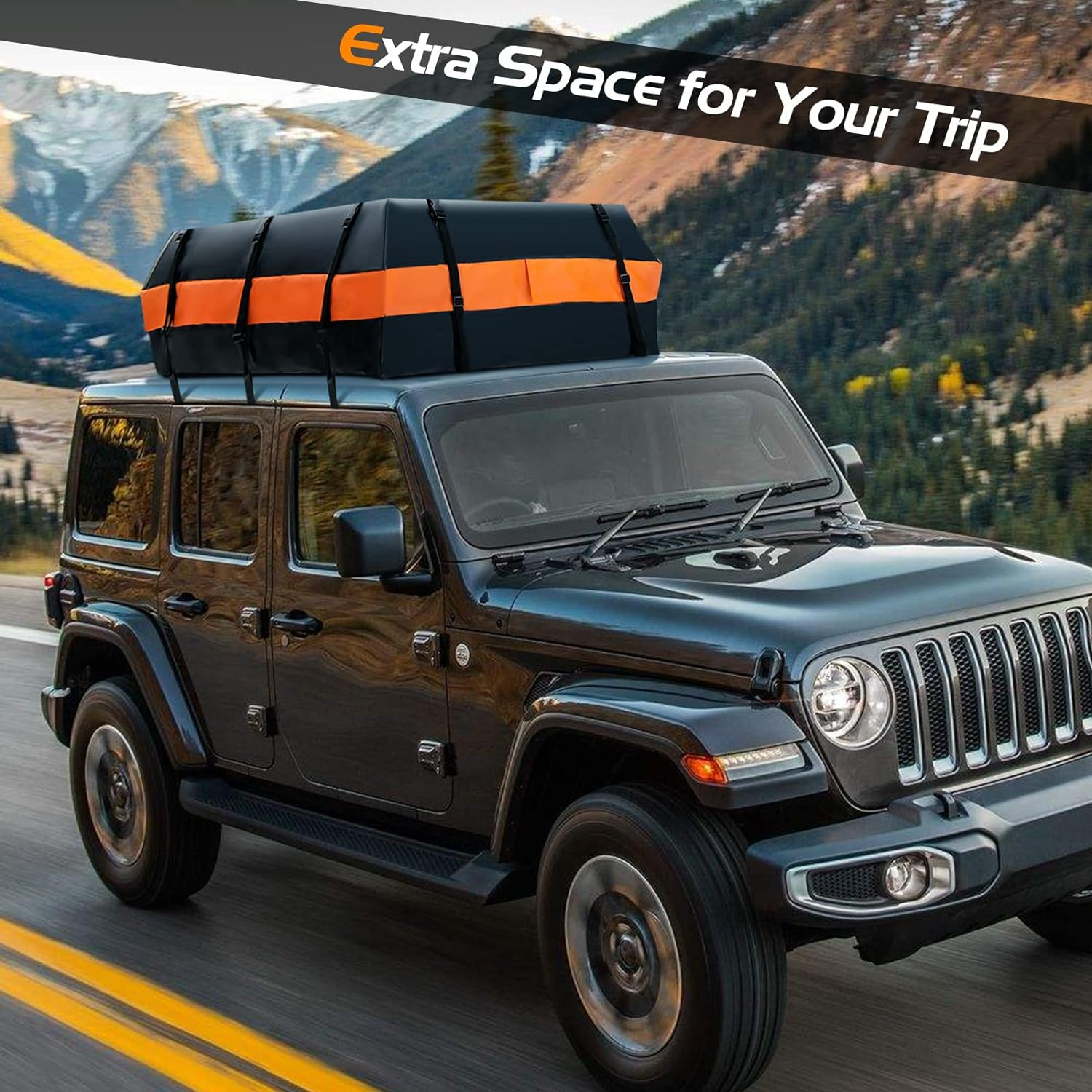 Costway 595 L Rooftop Cargo Carrier, Waterproof Car Roof Bag for All Vehicles With/Without Rack, Roof Top Luggage Bag, Anti-Slip Mat, 10 Reinforced Straps, 6 Door Hooks Included (595L) image number 5