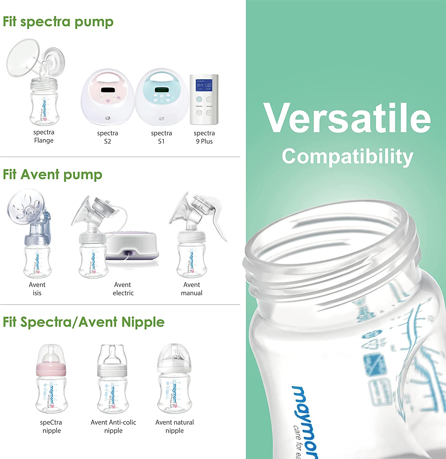 Maymom Wide-Mouth Milk Storage Collection Bottle with Sureseal Sealing Disk; Compatible with Spectra S1 S2 Bottles, 6 Pc (4.7Oz/140Ml, 6Pc) image number 3