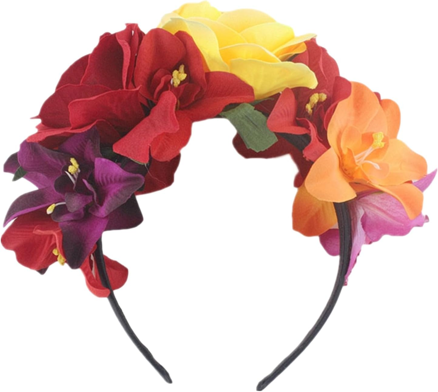 Lopsity Mexican Flower Crown Headband Hawaiian Frida Floral Rose Flower Crown Fake Flower Crowns Headbands for Women Party Costume (C) - C image number 4