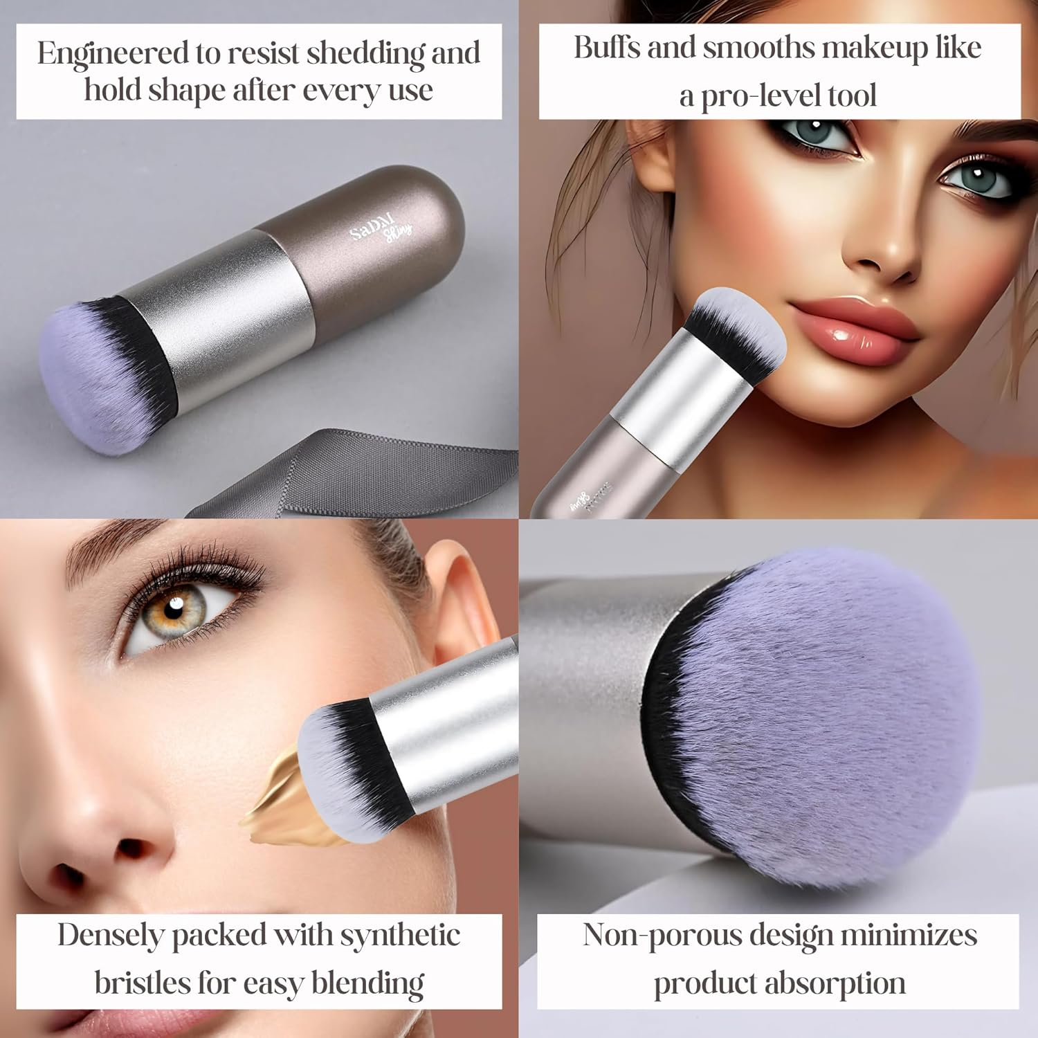 Kabuki Makeup Brush - Blender Brush for Powder, Cream, Liquid Foundation, Sunscreen, Blush Blending & Bronzer - Professional Make up Brush - Full Face Makeup Brush - Vegan & Cruelty Free image number 4