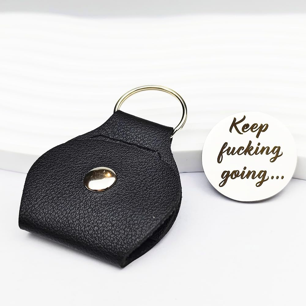 Pocket Hug Token Keychain Long Distance Relationship Hug Tokens Keepsake Stainless Steel Double Sided Pocket Hugs Token Christmas Birthday Gifts with PU Leather Keychain image number 3