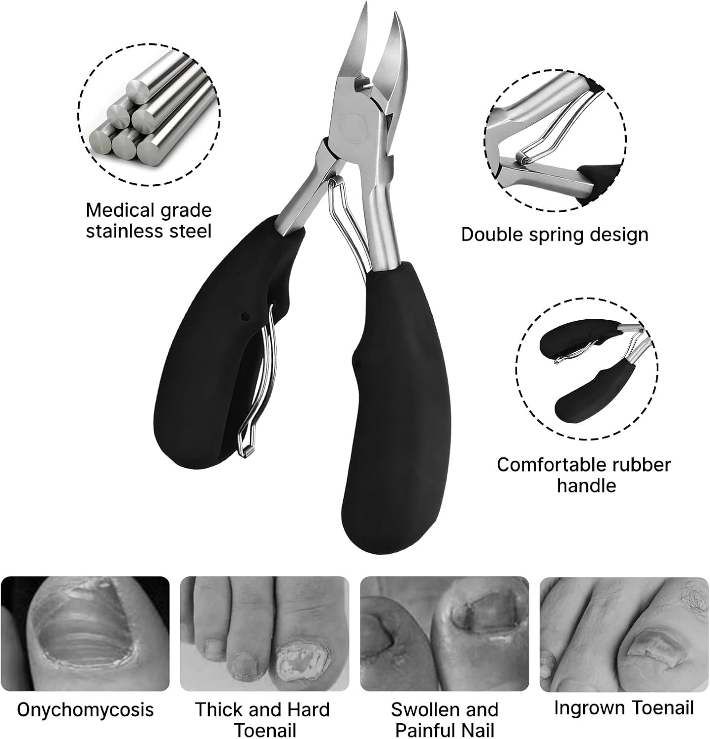 Jeyzuroa Heavy Duty Toenail Clippers, Stainless Steel with ABS Rubber Handle, Professional Thick and Ingrown Nail Care Kit for Seniors, Adults image number 2