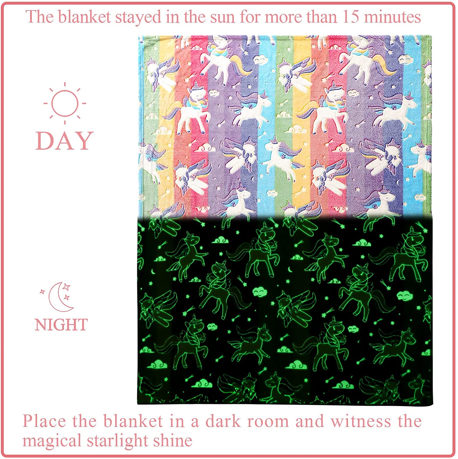 Glow in the Dark Unicorn Blanket - Soft, 50"X60" - Ages 3-10, Perfect for Girls' Gifts & Birthday, Halloween image number 3