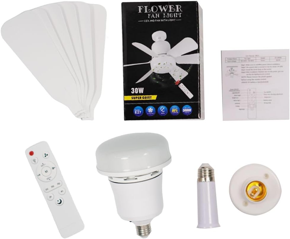 40W White Ceiling Fan with LED Light Remote Control Voice Control 3 Colors Dimming and 3 Speed Settings, Remote Control E27 Plug in Fan Light Bulb for for Living Room Bedroom 42CM/52CM (52CM) image number 1