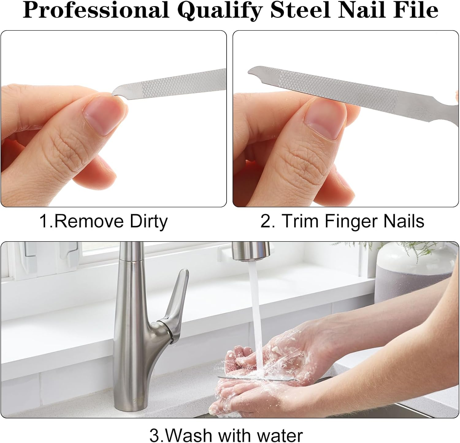 Dimeho 6PCS Metal Nail File for Natural Nails, Stainless Steel Nail Files Double Sided Sword Fingernail Files with Pointed Tip Non Slip Handle Curved Nail File Manicure Tools Finger Nail Filers image number 1