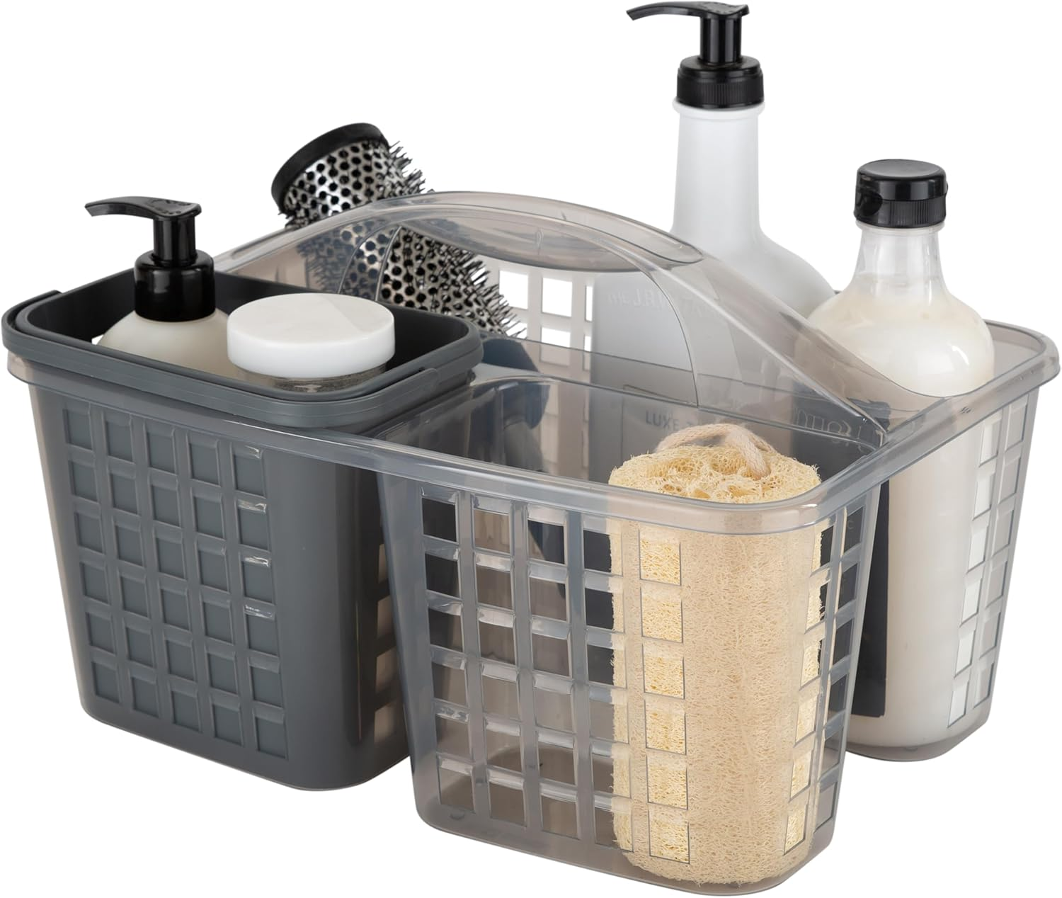 Bath Bliss 2 in 1 Portable, Bathroom Shower Caddy for Shampoo, Conditioner, Soap, and Cosmetics, in Grey Bath Tote