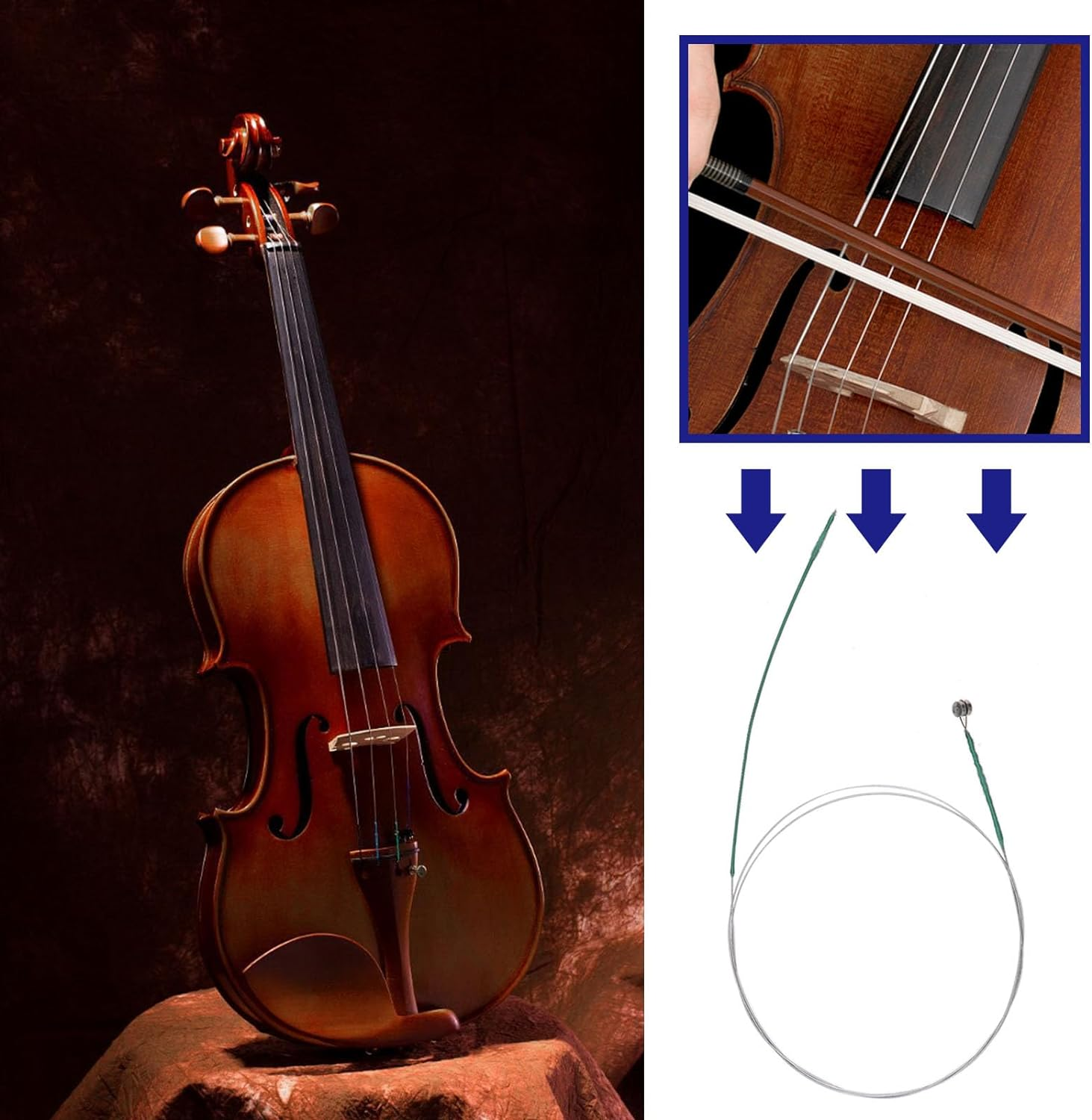 8PCS Violin Strings Full Set (G-D-A-E) Steel Core Compatible with Sizes 1/2, 1/4 and 1/8 Steel Strings with Nickel Plated Ball Head for Violin Instruments image number 6