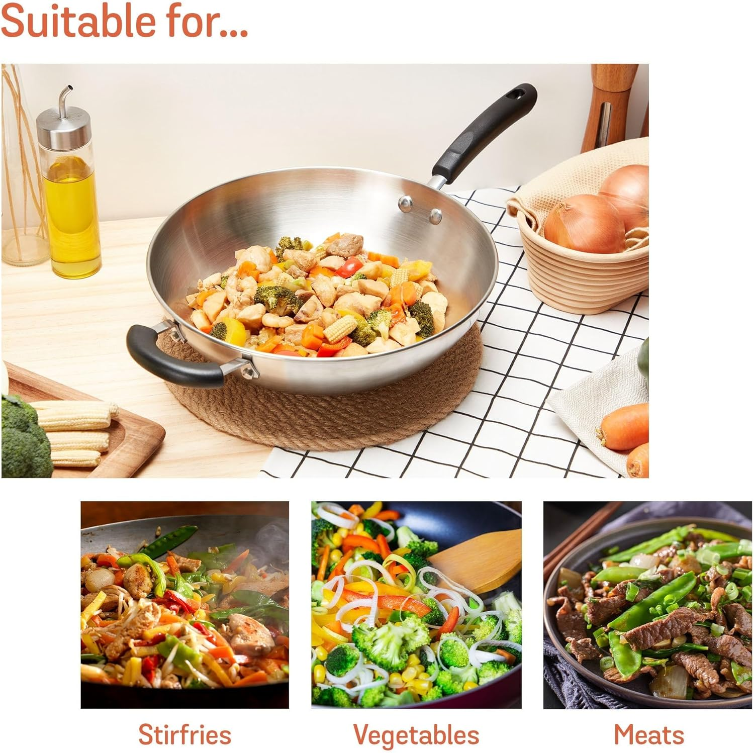 Meyer Centennial Stainless Steel 30Cm Covered Stirfry Pan, Induction Compatible, Dishwasher & Oven Safe, Tri-Ply Base, Fast Heating, Scratch Resistant, Silver image number 2