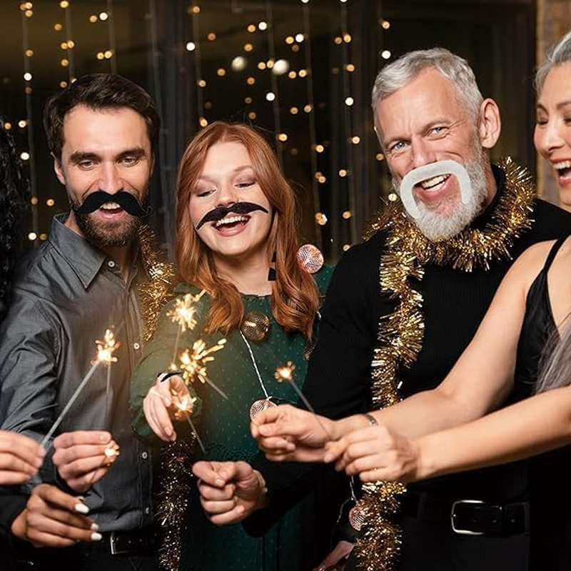 Fake Moustache, Fake Mustache Set, Various Styles Novelty Mustache Stickers for Men Women, Self Adhesive Fake Beard Funny Fake Mustache for Halloween Masquerade Party (White+Black) image number 4