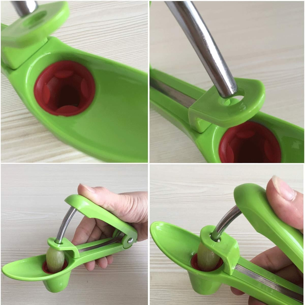 Becho Cherry Pitter and Cherry Stone Remover with Food Grade Silicone Cup, Extended Splash Guard (Green)