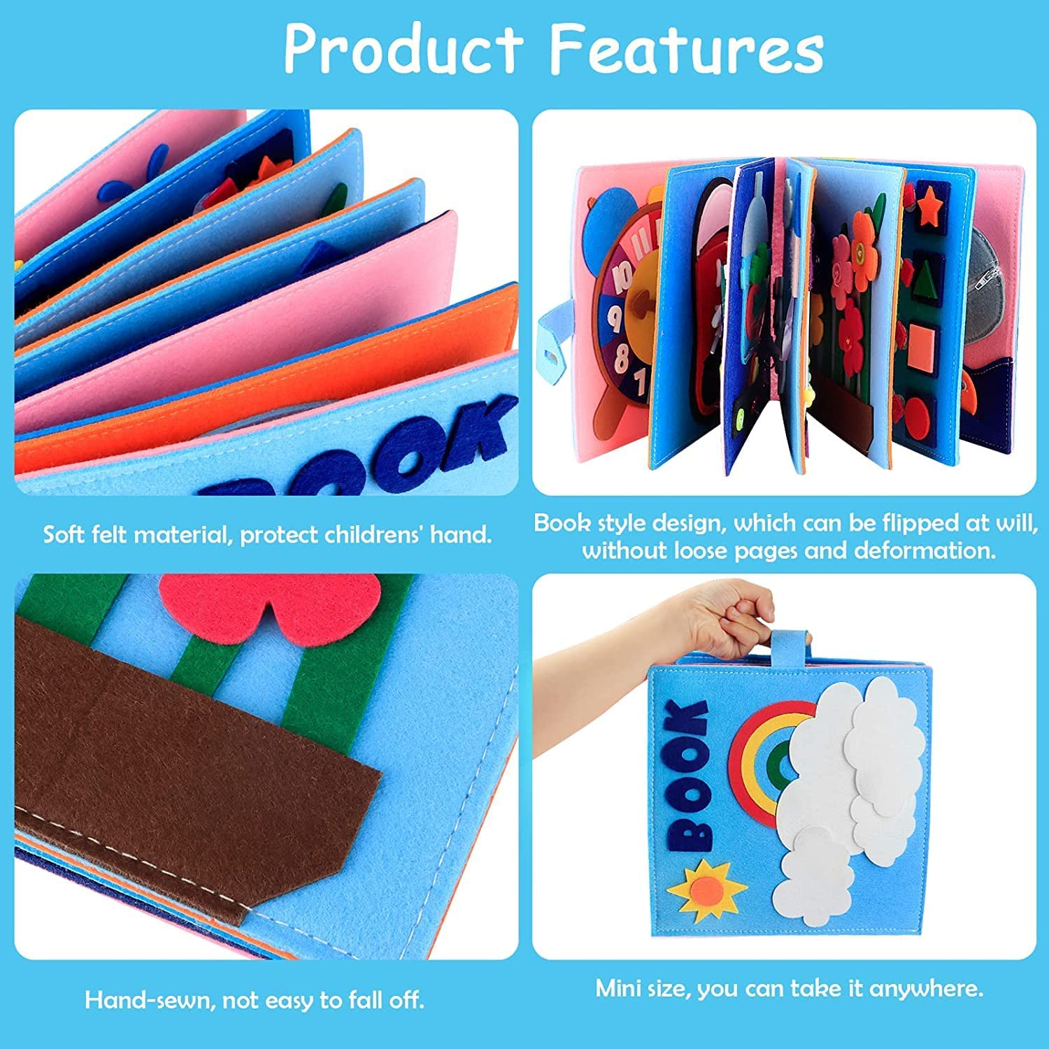 Quiet Book, Kidsmontessori Busy Book for Toddlers Kids 1 2 3 4 to Develop Learning Basic Skills Preschool Learning Activities Educational Sensory Travel Toys, Soft Fabric Quiet Books for Children image number 2