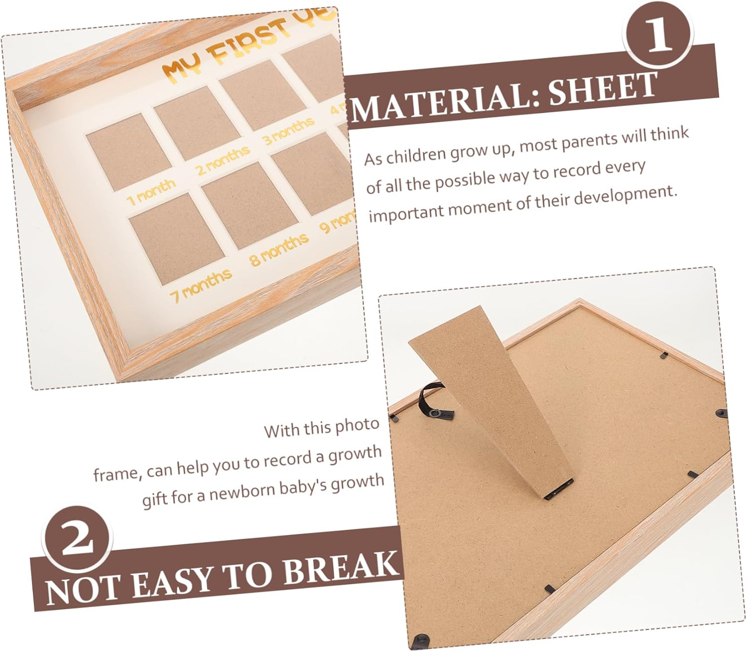 Photo Frame 12 Month Milestone Natural Wood Color Tabletop Memories Picture Frame for Baby First Year Boys and Girls Childrens Display Stand image number 6