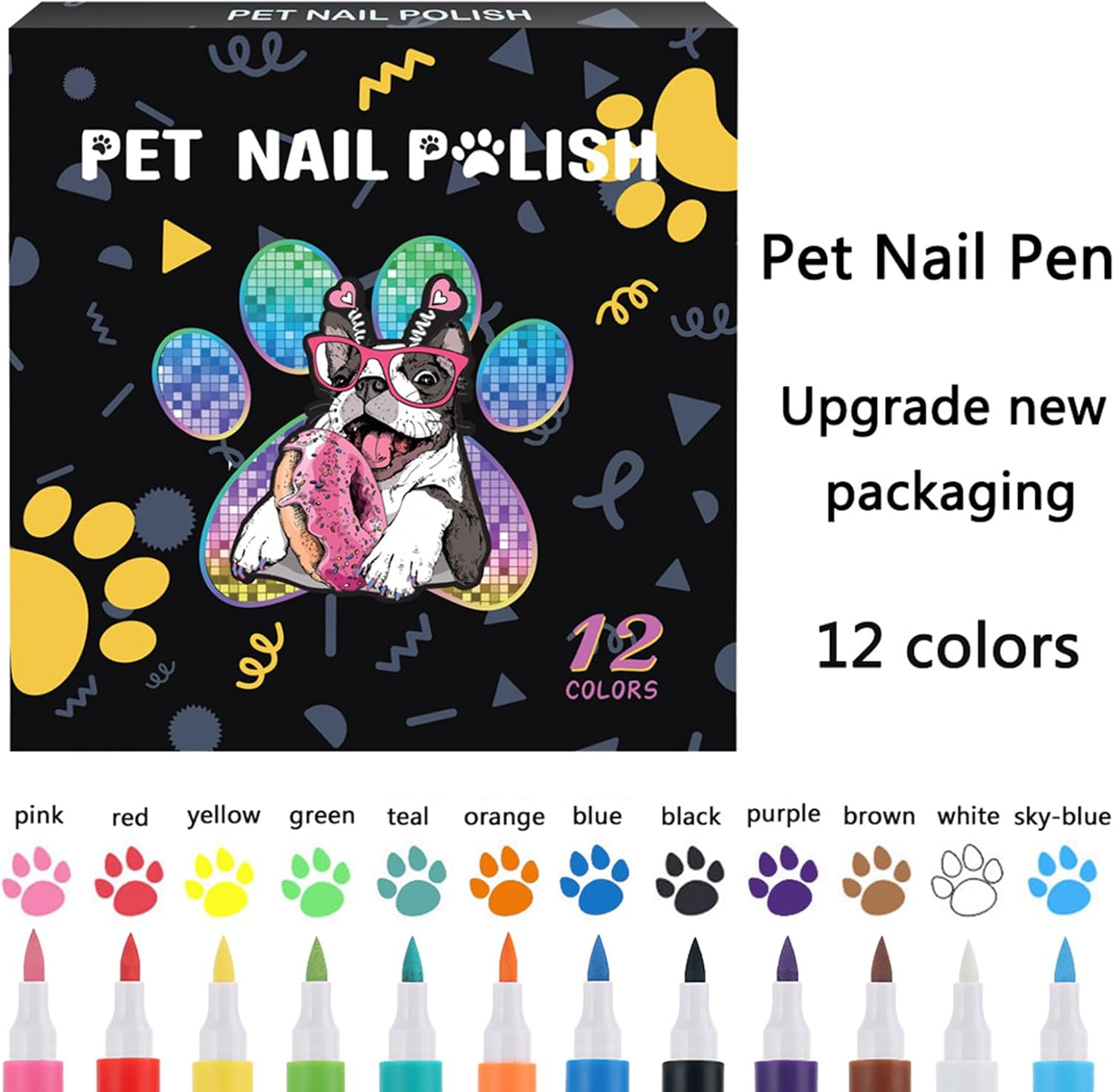 Mlqkpwy Nail Polish for Dogs - 12-Color Quick Dry Cat Nail Polish for Grooming - Small Animal Grooming Supplies for Daily Travel Party Events Decoration Photo Shots Holiday Birthday image number 1
