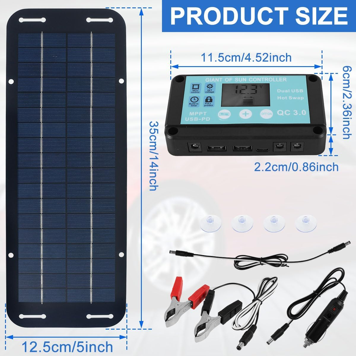 Solar Panel Kit, 12V 30W IP65 Waterproof Trickle Charger, Portable Monocrystalline Solar Powered Battery Charger with Voltage Regulator for Car, RV, Boat, Motorcycle image number 5
