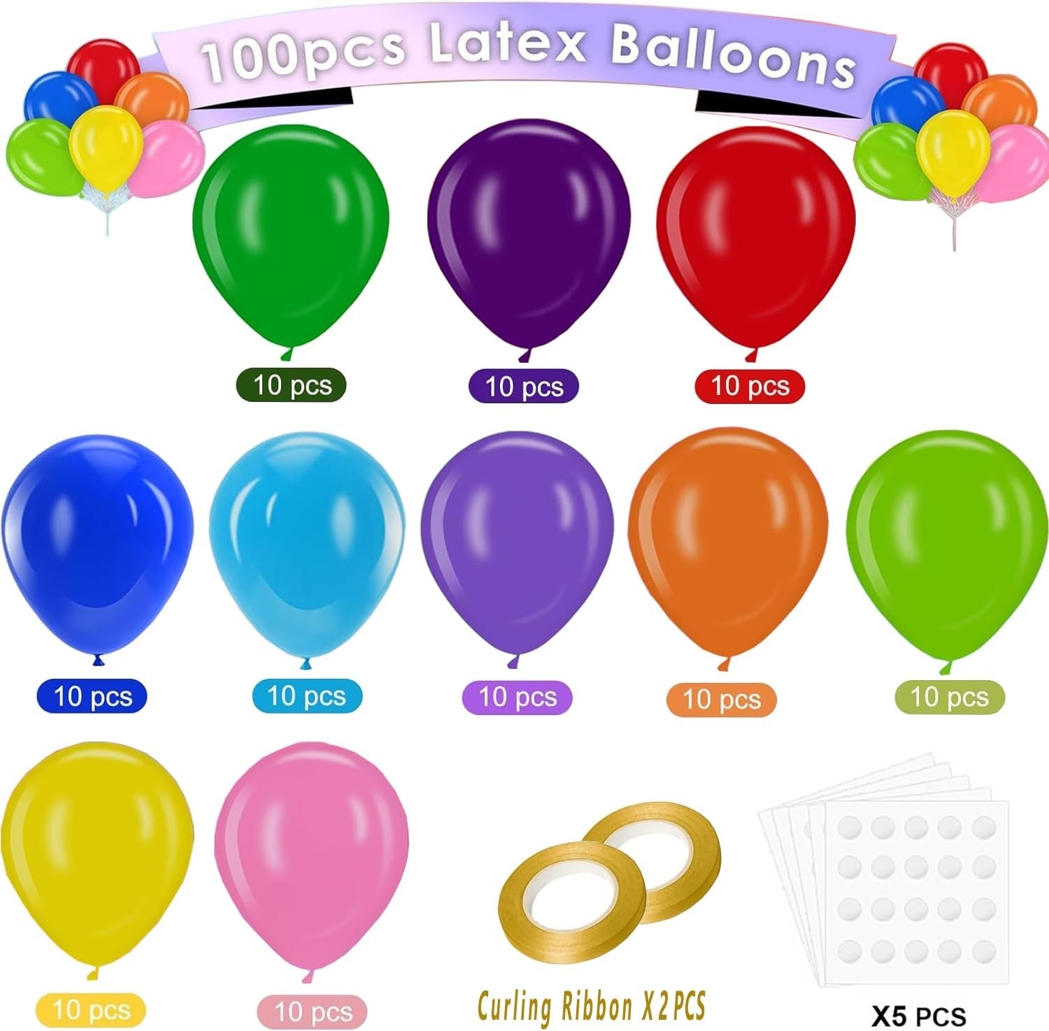 100Pcs 12 Inch Rainbow Latex Balloons for Birthday, Baby Shower, Wedding. Vibrant Assorted Colors for Party Decorations - Create Stunning Balloon Arches & Backdrops with Ease! image number 1