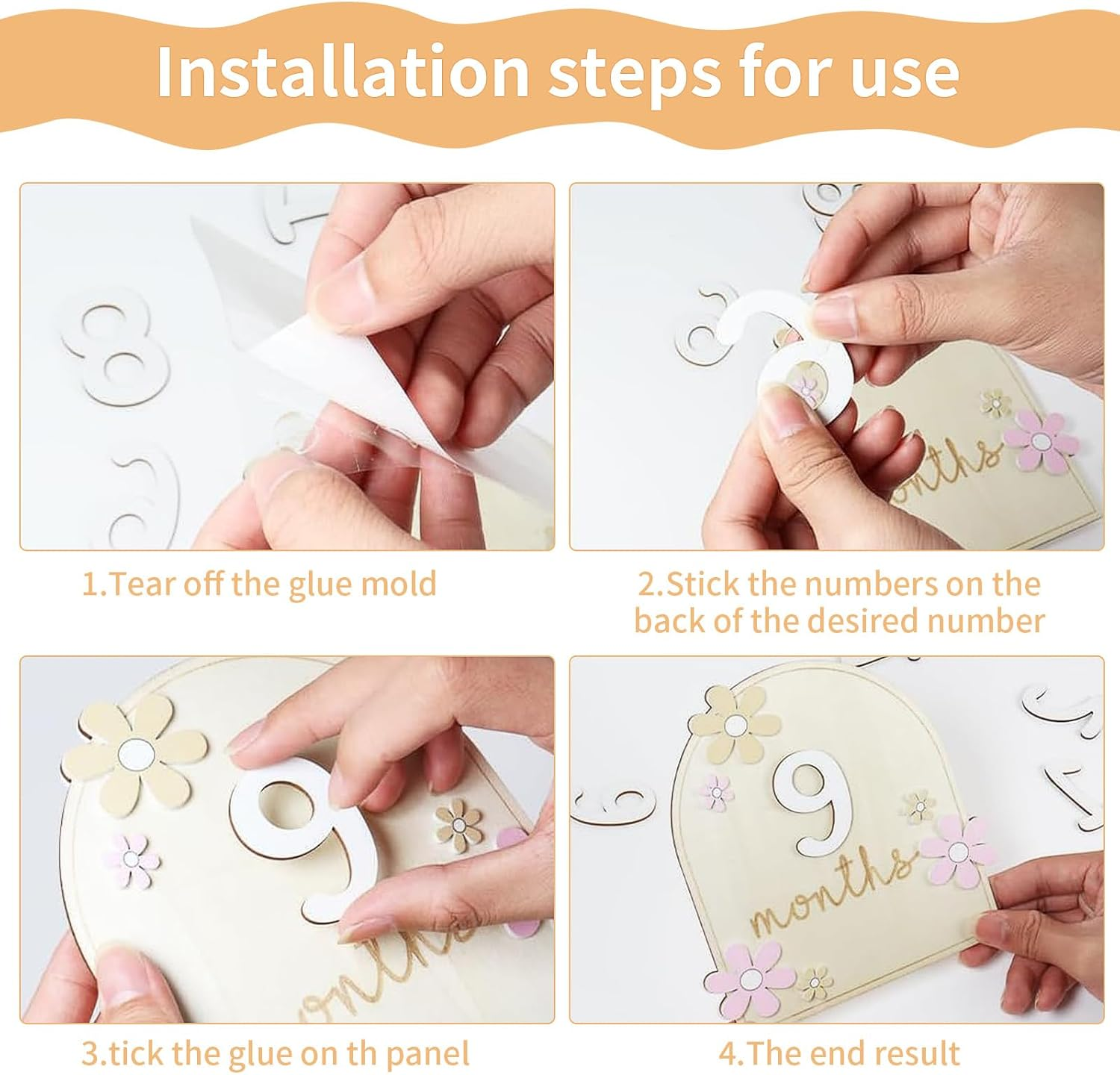 Baby Monthly Milestone Cards with Adhesive Dots, Flower Style, Baby Milestone Cards, Wooden Photo Props, Monthly Cards Baby 1-12 Months, Baby Shower Growth Record, Baby Monthly Cards image number 5