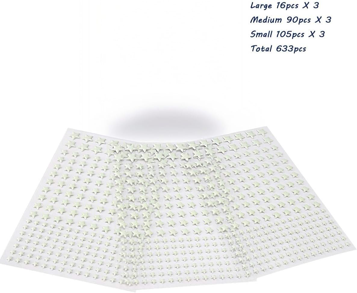 3D Glow in the Dark Stars Wall Decals, 633 Pieces, Realistic Starry Sky Ceiling Decorations for Kids Bedroom image number 3