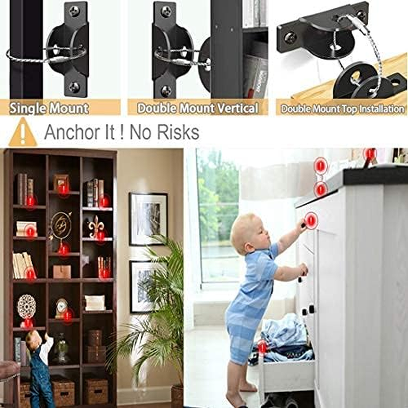 Furniture Strap for Baby Proofing, Metal Child Proofing Anti-Tip Furniture Anchors (6 Pack), Secure 400 Pound Falling Furniture Prevention Straps Child Pet Safety Straps Earthquake Resistant image number 2