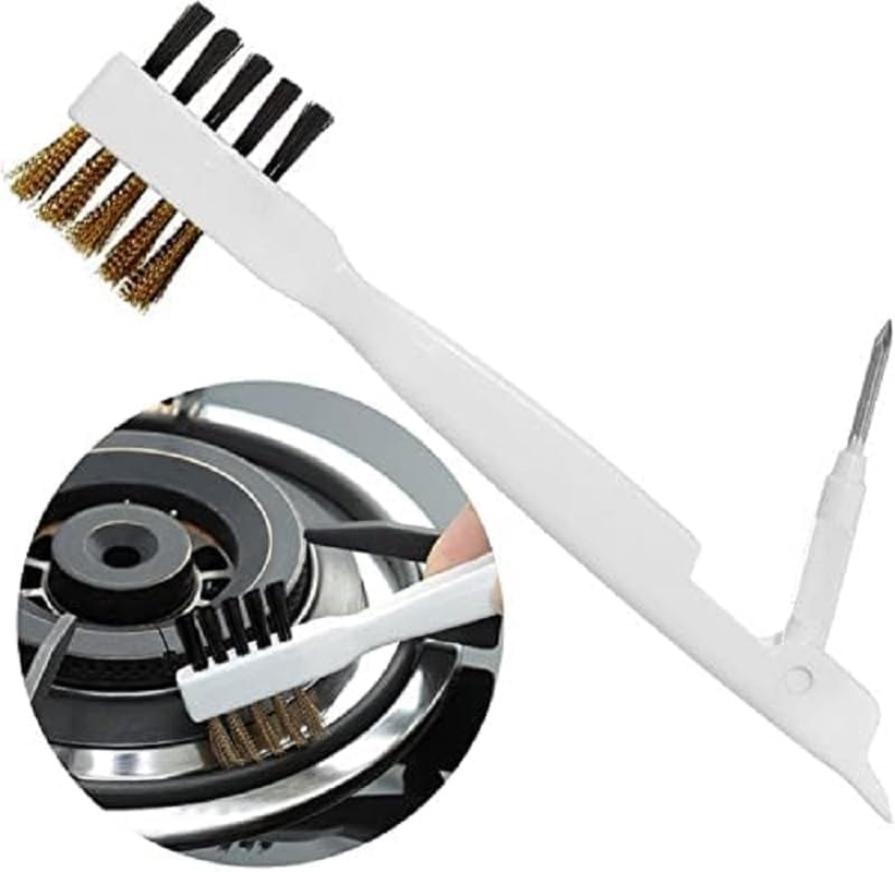 Kitchen Cleaning Scrub Brush - Deep Gas Stove Brass Wire Brushes with Stiff Bristles & Cooktop Scraper, Scrubber for Range Hood Grease Grime, Rust Cleaner for Pot Pan (White, 19 * 2 * 4.5CM) image number 4