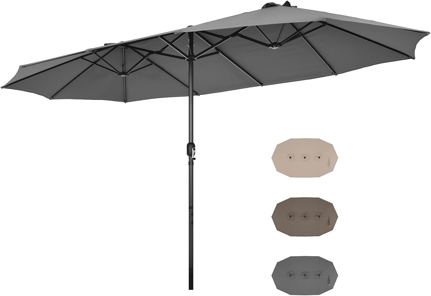 4.7M Double-Sided Patio Umbrella, Outdoor Extra Large Umbrella W/Hand-Crank System & Air Vents, Market Twin Umbrella with 12-Rib Sturdy Metal Frame for Poolside, Garden & Backyard image number 4