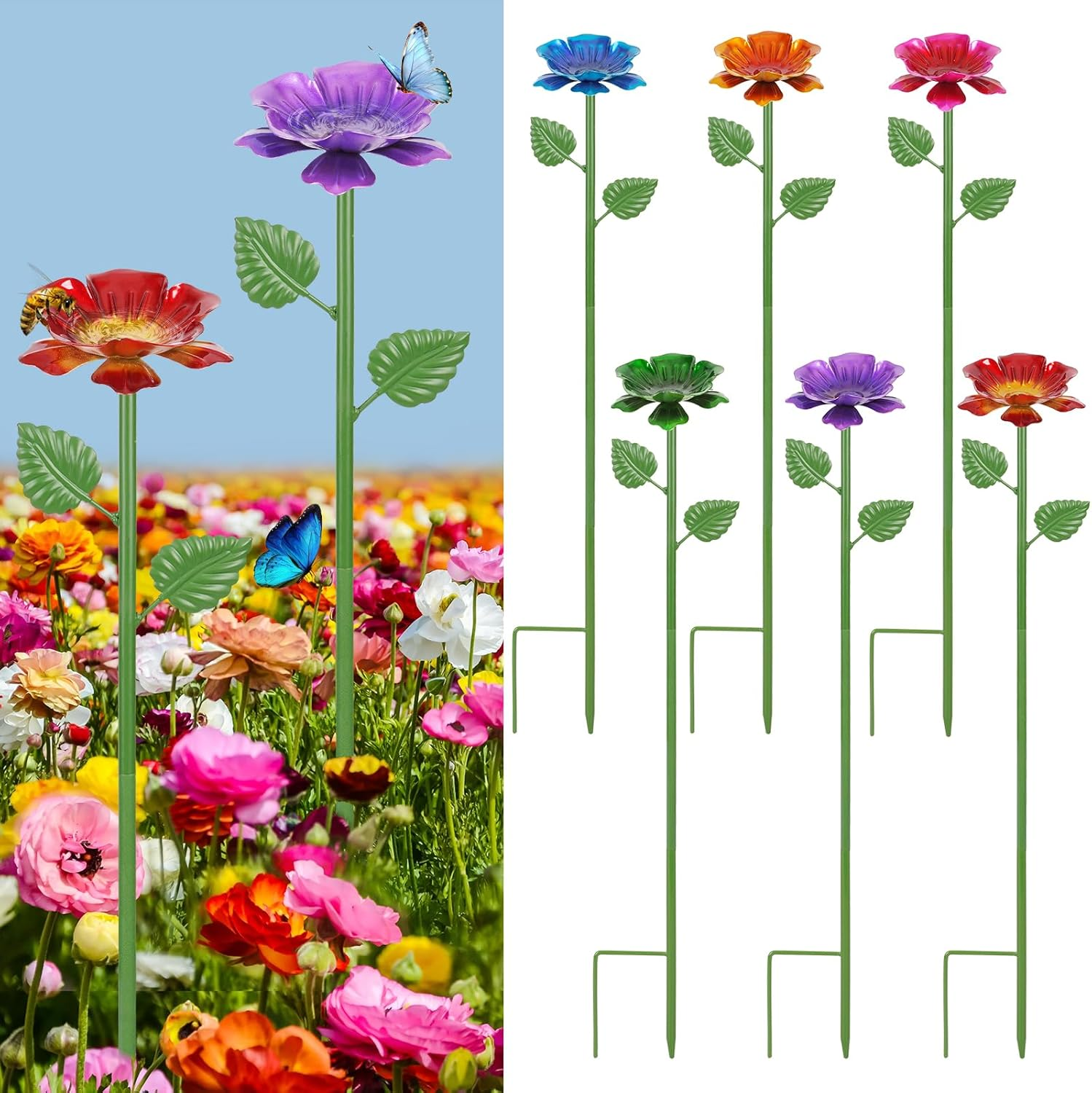 Bee Watering Station for Garden, 4 Pack Metal Bee Water Feeder for Outdoor Yard Patio Decor, Butterfly Watering Station Bee Bath Bowl for Garden (Blue,Yellow,Red,Green)