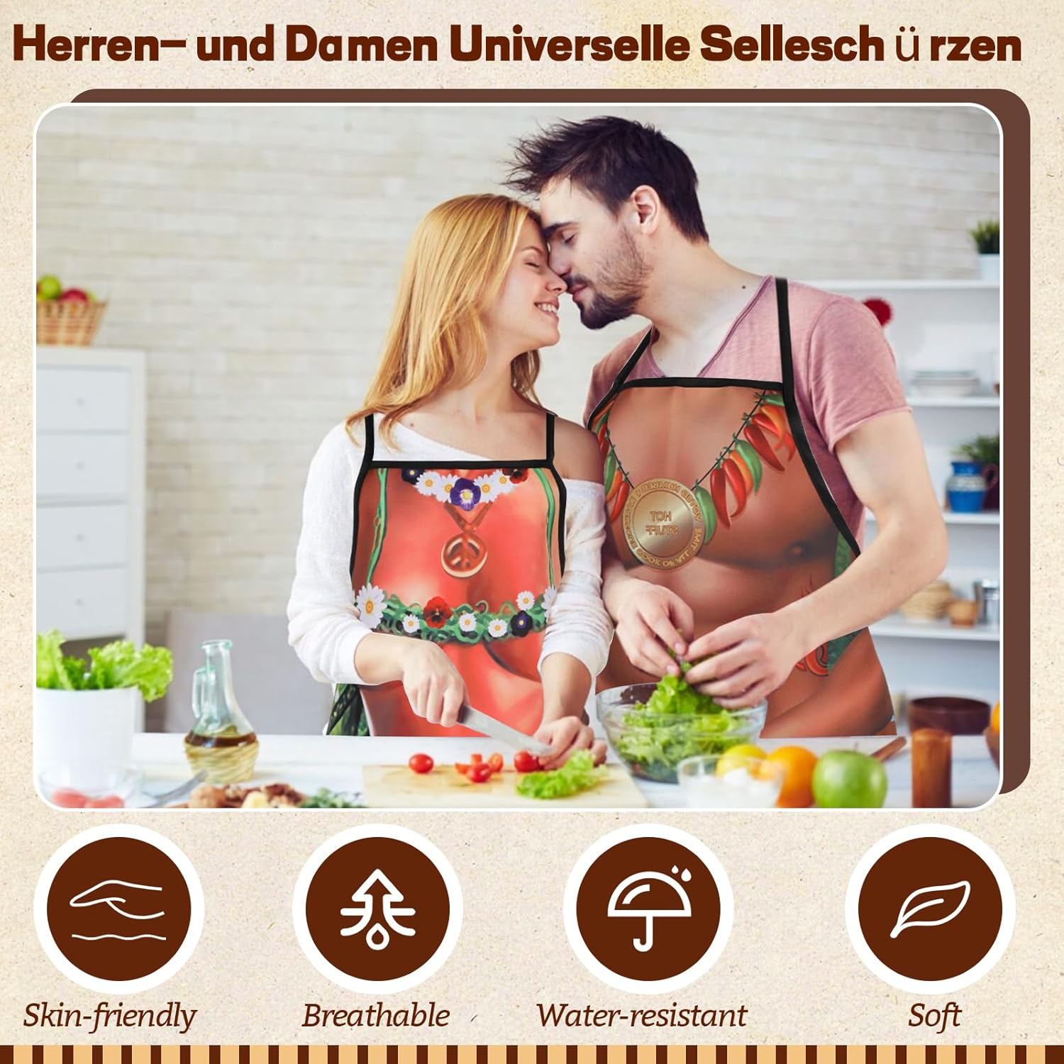 Funny BBQ Apron for Men and Women - Adjustable Kitchen, Oktoberfest, Work, Painting, Couples Cooking, Gardening Apron, Style 3, 60 X 74 Cm