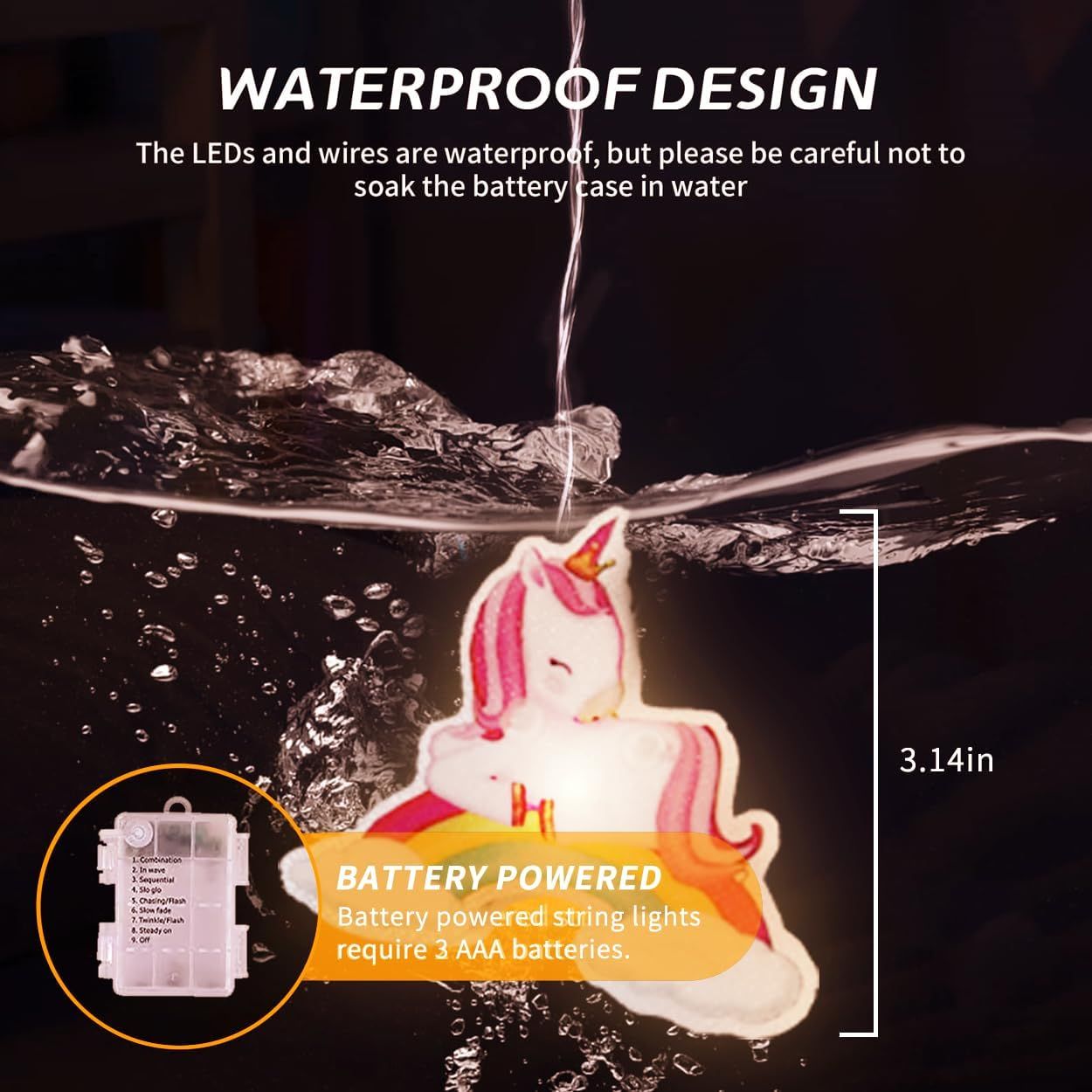 Hoolight Unicorn String Lights 20Led 14 Ft Unicorn Fairy Lights Girl Room Decoration Unicorn Birthday Decorations Battery Powered String Lights Birthday Party Unicorn Decor(8Mode) image number 6