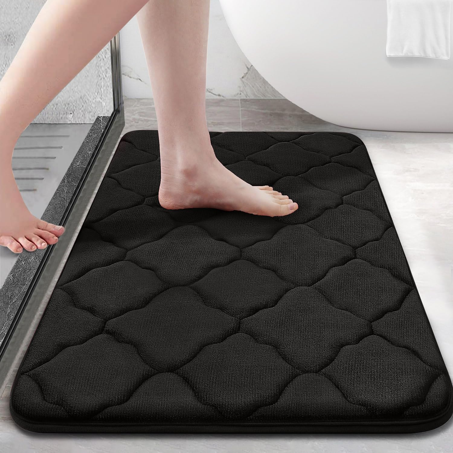 OLANLY Memory Foam Bath Mat Rug, Ultra Soft Non Slip and Absorbent Bathroom Rug, Machine Wash Dry, Comfortable, Thick Bath Rug Carpet for Bathroom Floor, Tub and Shower, 36X24, Black