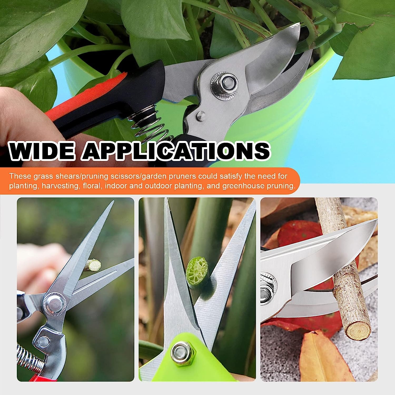 Tanstic 6Pcs Garden Pruning Shears Set, Stainless Steel Garden Scissors, Garden Handheld Pruners, Sharp Garden Shears Bypass Pruning Shears with Gardening Gloves for Trimming Plants Cutting Flowers image number 1