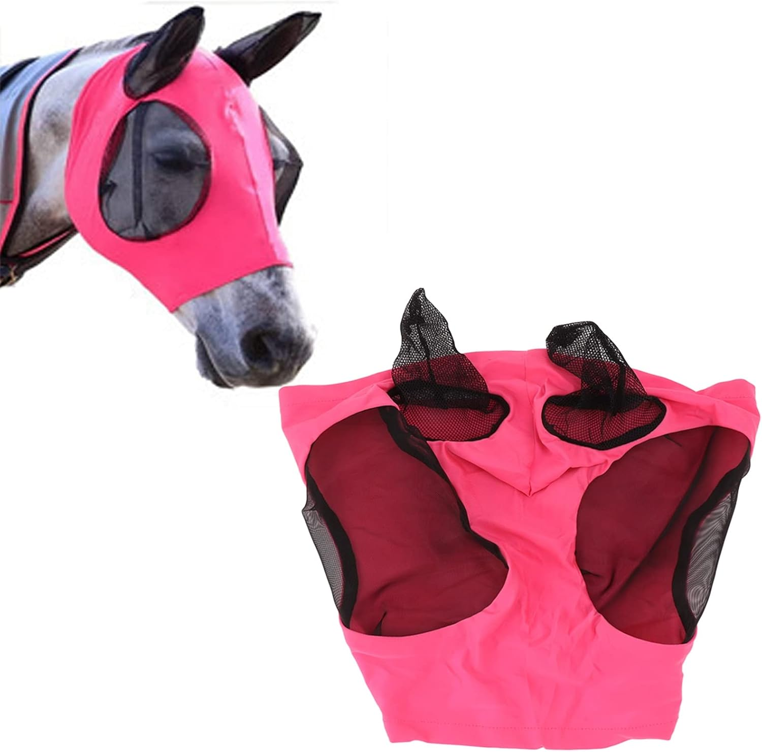 Breathable Horse Mesh Fly Mask with Ears, Elastic Equestrian Face Mask for Horses, Sunlight Protection & Fly Protector (Rose) image number 1