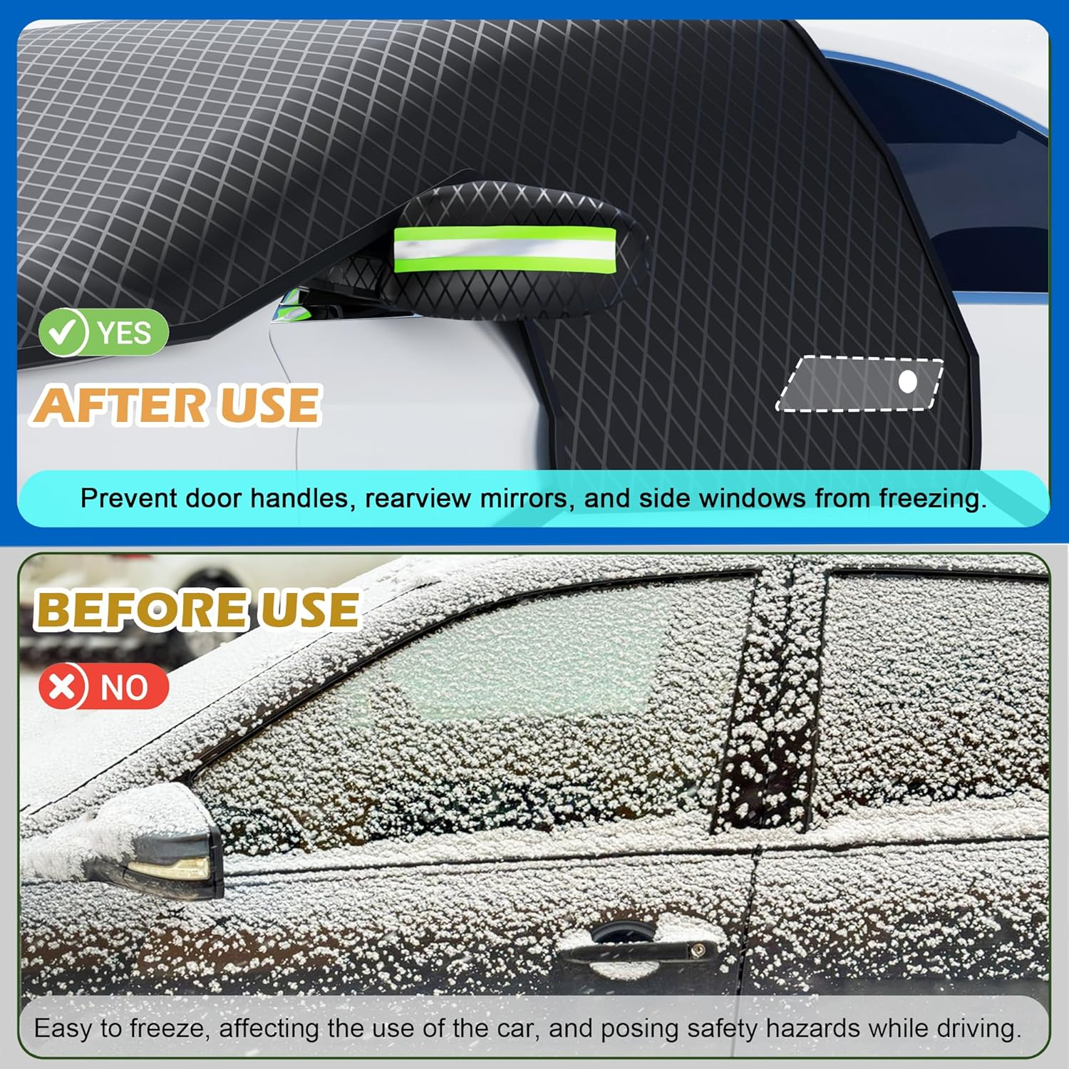 Large Car Windshield Cover for Ice and Snow - Automotive Windshield Snow Covers with Side Window & Rearview Mirror Protector, Winter Magnetic Car Anti-Snow Cover, Universal for Most Cars,Sedan,Suv image number 6