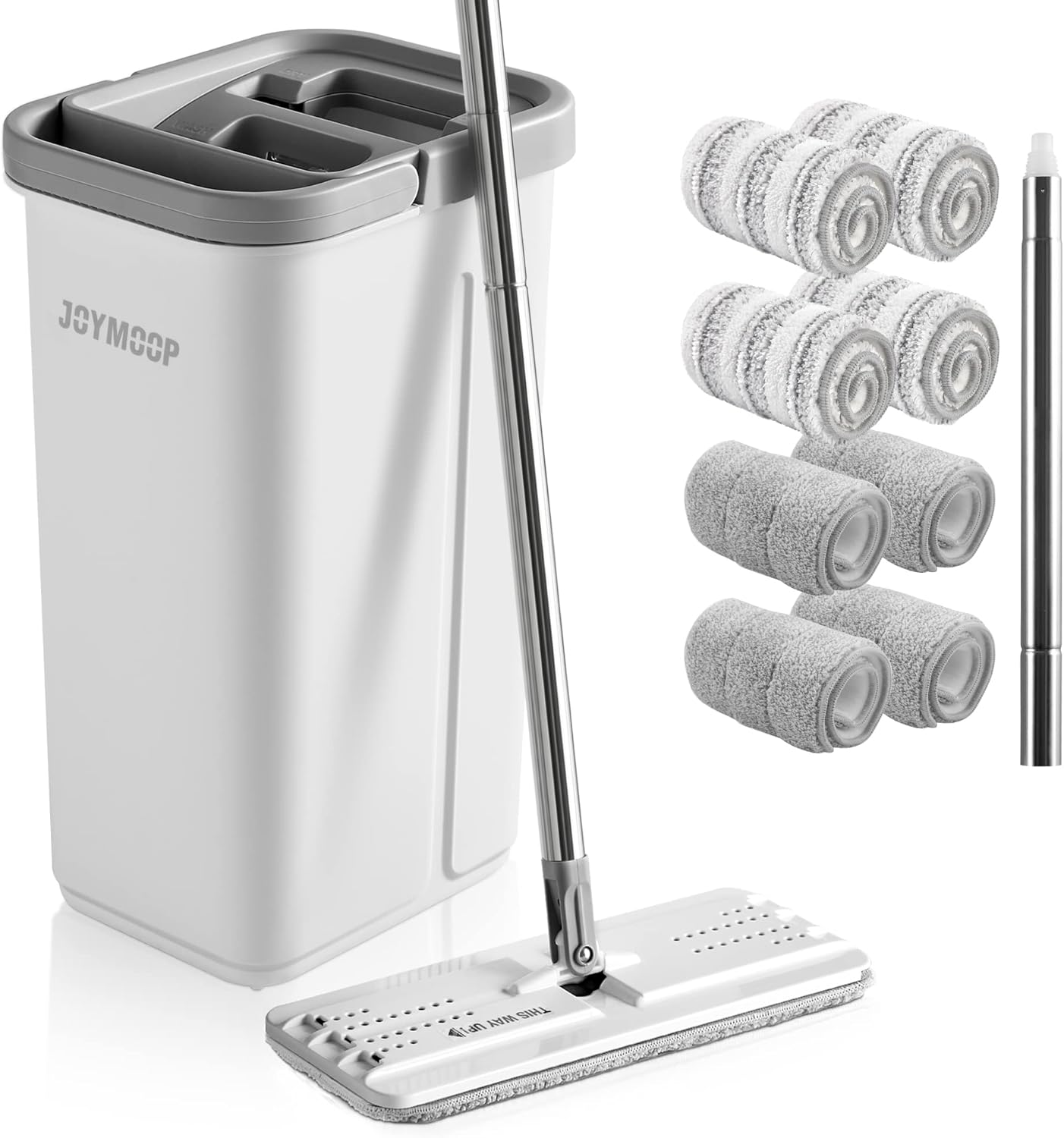 JOYMOOP Mop and Bucket with Wringer Set, Hands Free Flat Floor Mop and Bucket, with 8 Washable Microfiber Pads, Wet and Dry Use, Floor Cleaning System image number 5