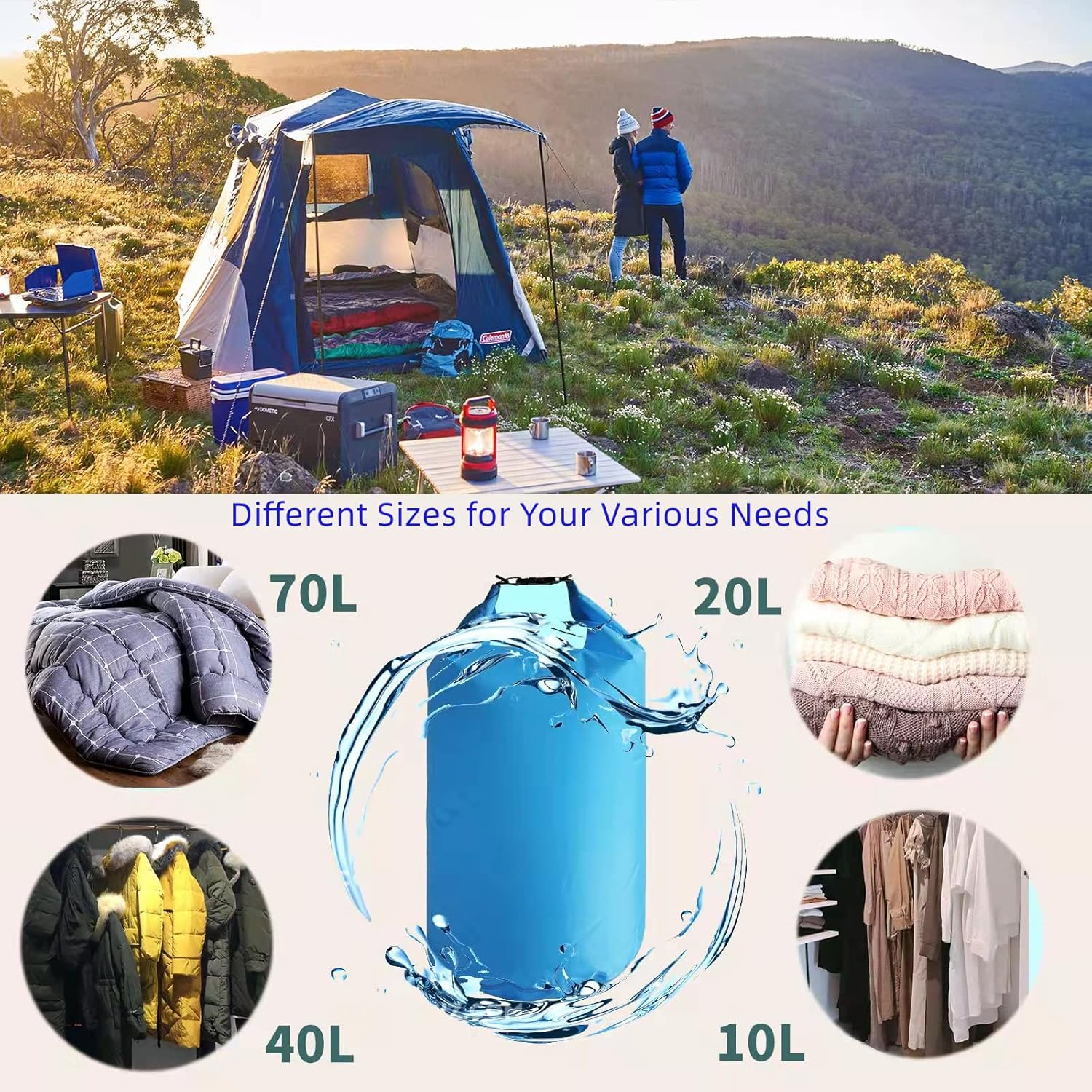 CMCOOPLX 10L/20L/40L/70Lwaterproof Dry Bag, Lightweight Canoe Bags Storage Bags,Dry Sacks Waterproof Bags for Kayaking Rafting Boating Hiking Camping Travel Fishing Sea Swimming Boating (Orange, 70L) image number 2