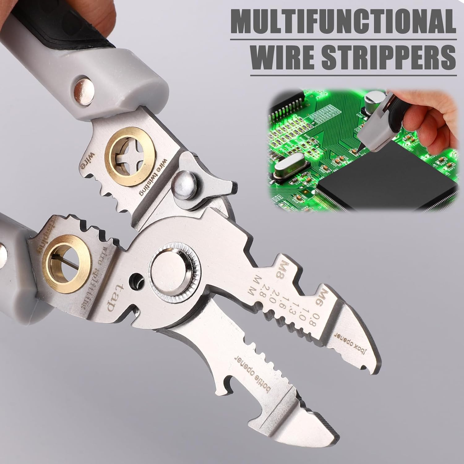 Lyreh 21 in 1 Wire Stripper, Multifunctional Wire Stripping Tool with Electricity Measurement Functions, Professional Electrician Pliers for DIY Home Construction Crimping & Cutting image number 5