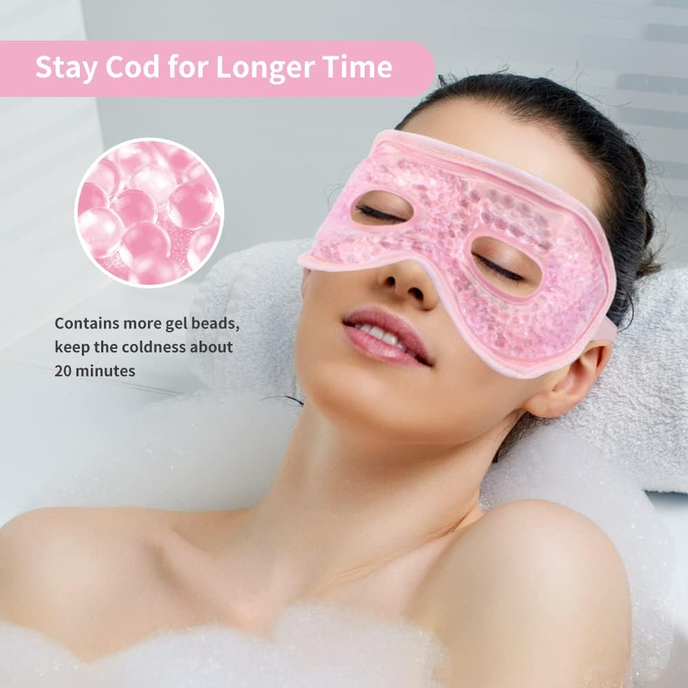 NEWGO Gel Eye Mask Reusable Cooling Eye Mask with Eye Holes, Cold Pack Hot Cold Eye Compress for Puffy Eyes Migraine Headache, Stress Relief, Dry Eyes Dark Circles (Pink) - Pink image number 4