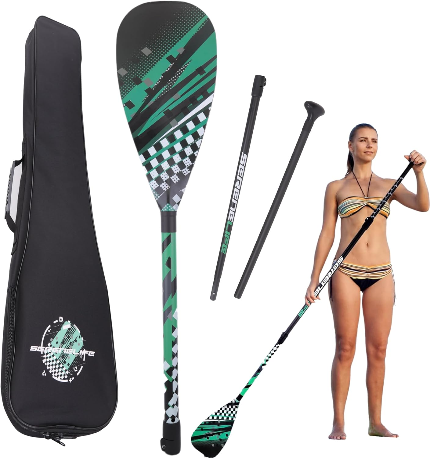 Serenelife SUP Paddle, Adjustable Paddle for Kayak, Free-Flow Inflatable SUP Stand up Water Paddleboard