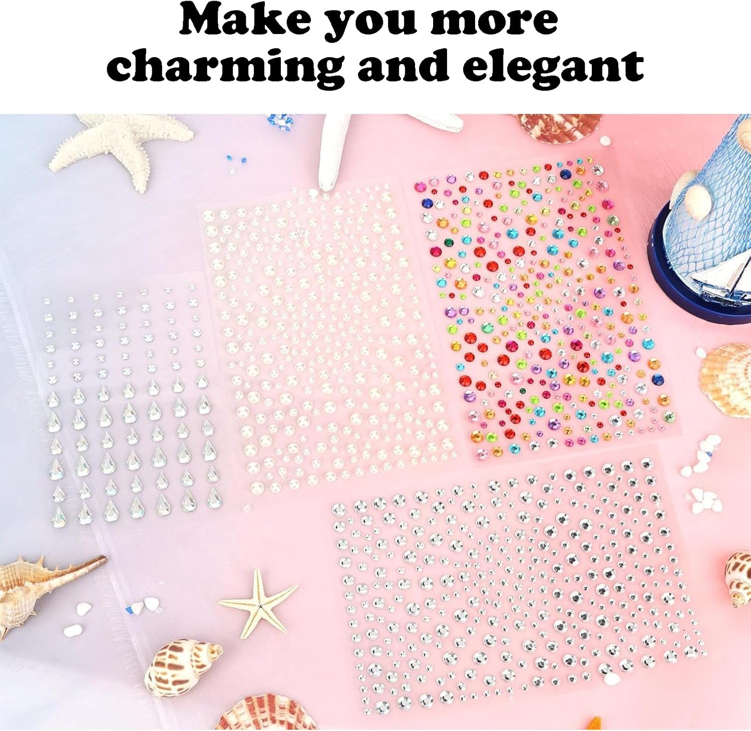 Rylaxzon Face Gems and Pearl Stickers for Makeup &ndash; Self Adhesive Rhinestone Stickers& Gem Stickers for Face, Eyes, Nails, Hair, Body Art, Festival, Crafts