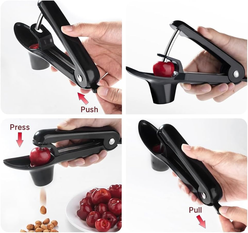 1Pc Heavy-Duty Cherry Pitter & Olive Stoner Tool - Space-Saving Lock Design, Multi-Function Manual Seed Remover for Cherries, Olives, Jam Making - Durable Kitchen Tool，Black image number 5