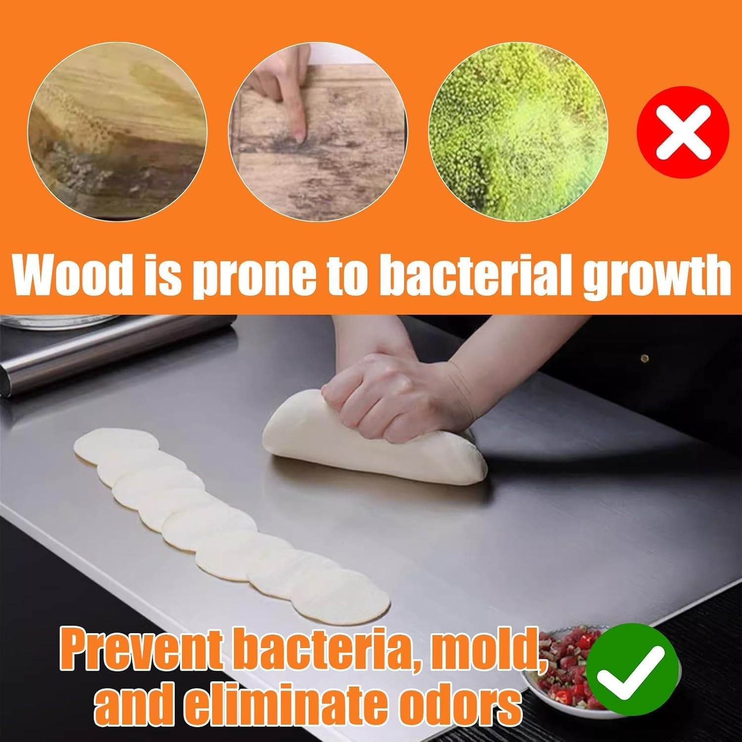 Chris.W Stainless Steel Cutting Board for Kitchen Counter &ndash; 304 Food Grade Lipped Metal Cutting Board 40X30Cm &ndash; Non-Slip Double-Sided Chopping Board for Meat, Vegetables, Fruits, Bread, Baking image number 2