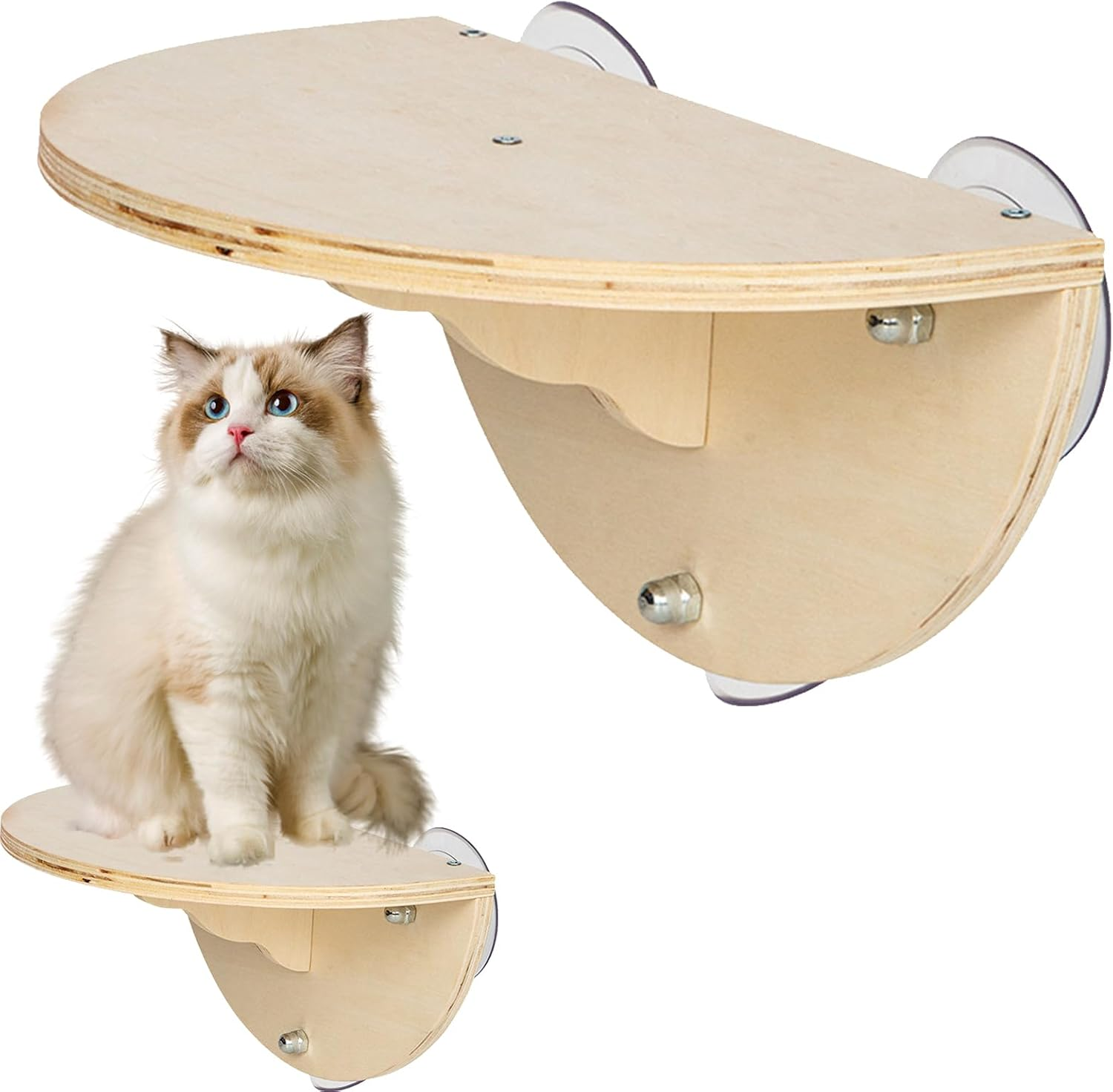Cat Window Perch - Wooden Kitten Window Perch,Wood Cat Shelf Bed Climbing Seat with 3 Suction Cups Shelf Wall-Mounted for Indoor Cats image number 6