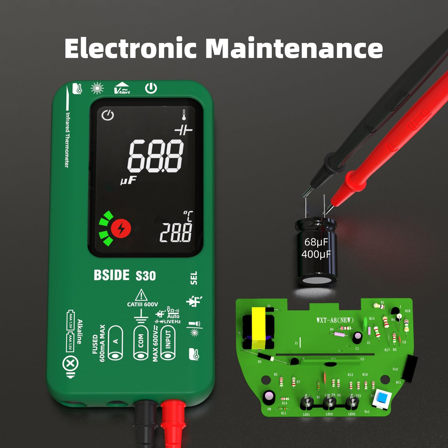 BSIDE Digital Multimeter Infrared Thermometer Rechargeable Smart Voltmeter 9999 Counts Electrical Amp Tester Capacitance Diode Ohm Voltage Tester for Household LED Automotive Electrician Electronic image number 5