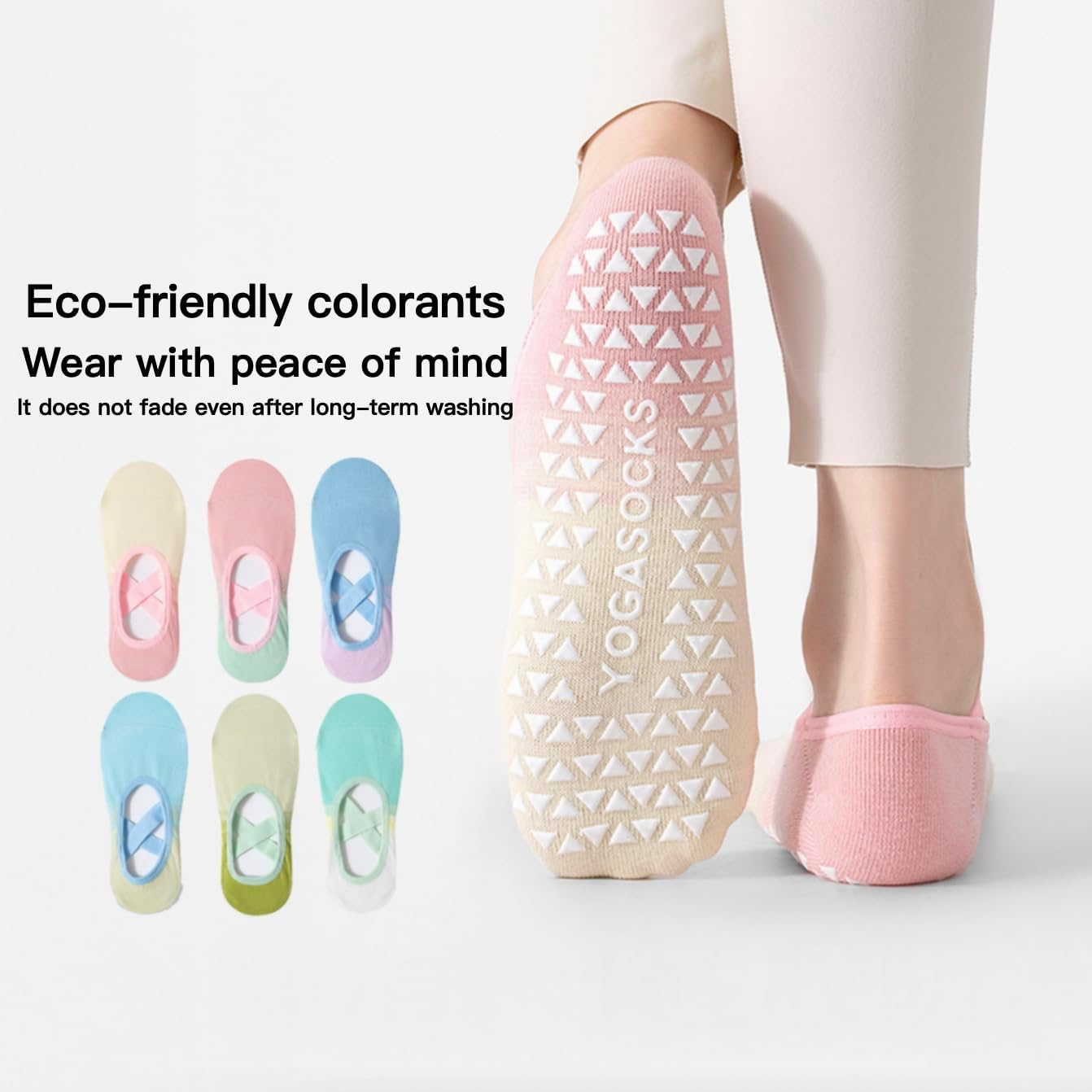 6 Pairs Pilates Socks for Women - Non Slip Grip Socks for Yoga, Barre, Hospital, Dance, Barefoot image number 3